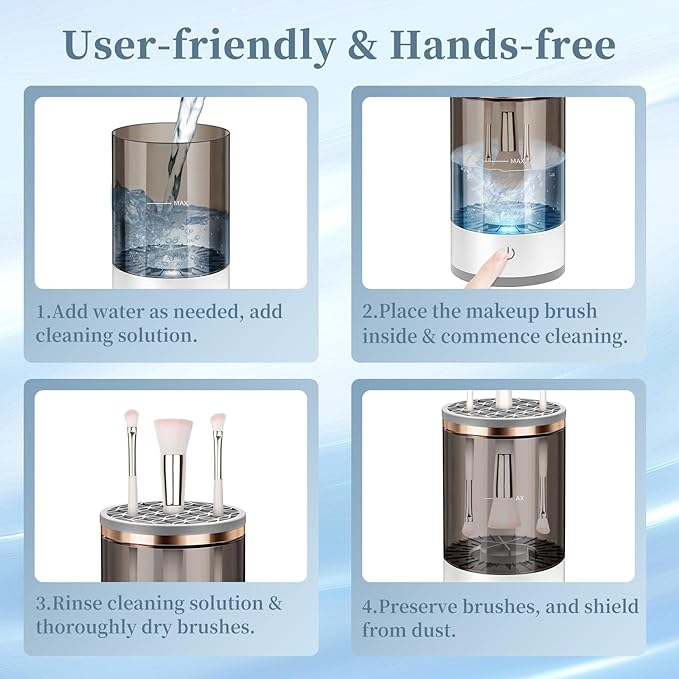 Electric Makeup Brush Cleaner, Quick Efficient Machine for Deep Cleaning All Types of Brushes, Portable Compact Design for Travel Home Use, for Makeup Lovers & Professionals