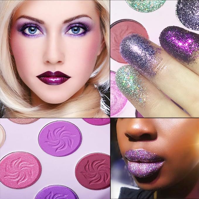 Afflano Purple Eyeshadow Palette Makeup Matte Glitter, Highly Pigmented Pink Eye Makeup Pallet, Dream Purple Pink Dark Red Violet Cute Bright Shimmer Travel Eyeshadow Pallet for Girl Women