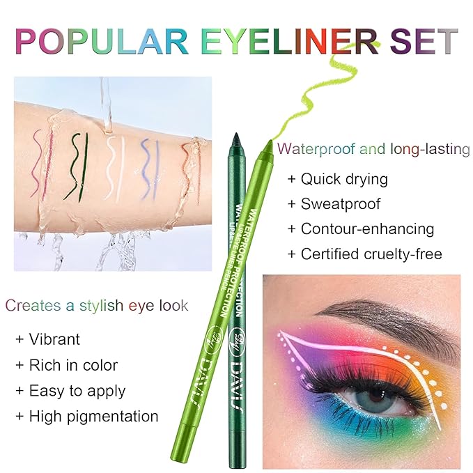 3 Colorful Eyeliner Pen Set, Eye Shadow Pencil, Pearl Eyeliner Kit Metallic Glitter Eye liner Pencil for Women Eye&Lip Liner Professional Eye Makeup Set Colorful Eye Color (3PCS A)