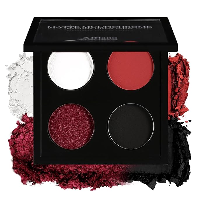 Afflano Gothic Red Makeup Eyeshadow Palette, Matte White Black Red Eye shadow, Ultra-Pigmented Chrome Red Glitter Eyeshadow, Intense Metallic Smokey Black Red Eyeshadow Palette Halloween Goth Makeup