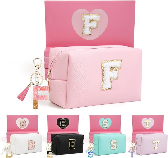 Birthday Gifts for Women Her,Travel Cute Makeup Bag,Large Capacity Cosmetic Bags for Women Makeup Pouch PU Leather Waterproof Cosmetic Bag (F, Pink)