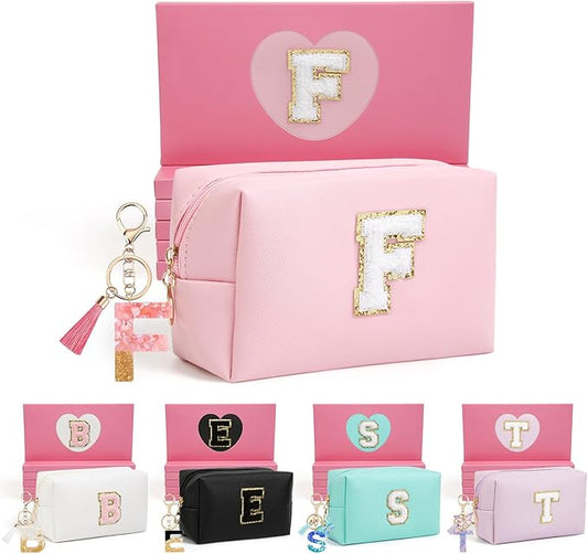 Birthday Gifts for Women Her,Travel Cute Makeup Bag,Large Capacity Cosmetic Bags for Women Makeup Pouch PU Leather Waterproof Cosmetic Bag (F, Pink)