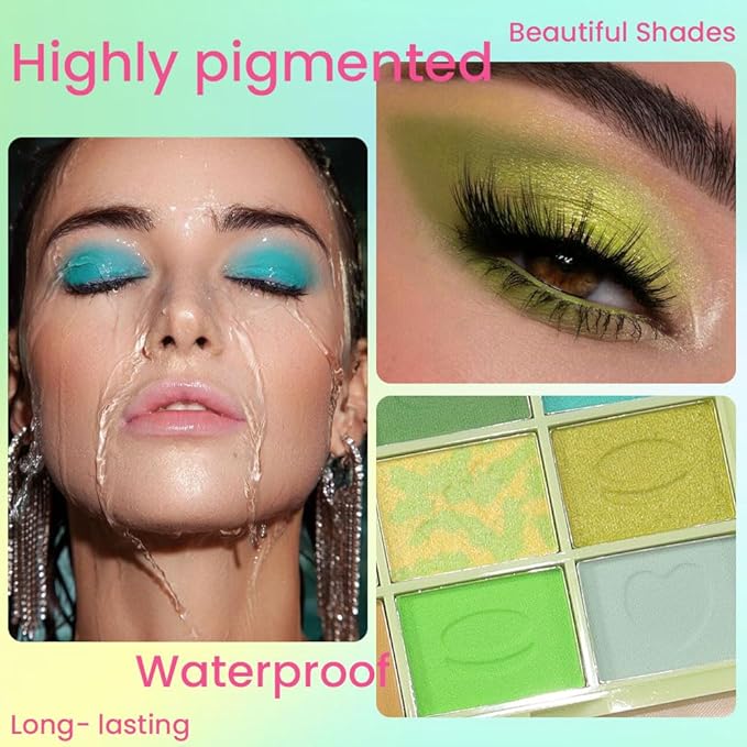9Colors Eyeshadow Palette, Green Eye Enhancers Magic EyeShadow Palette, Glitter Shimmer Sparkly Eye Shadow Makeup, Velvety Pigmented Creamy Long Lasting Waterproof Naturing-Looking Women Girls