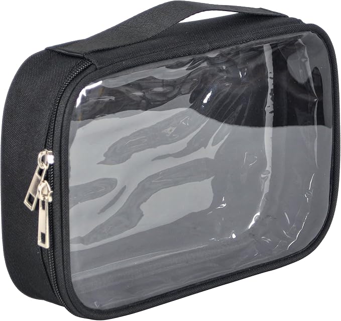 3pcs Pack TSA Approved Travel Pro Beauty Makeup Kits Cosmetic Organizers Case Clear Utility Pouch Combo Set Bag with Zipper & Handle (Black)
