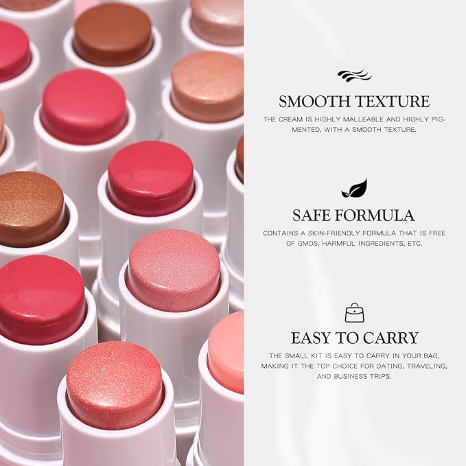 3 PCS Makeup Cream Contour Stick Set, Highlighter Stick & Bronzer Stick & Blush Stick, Long Lasting, Natural Face Contour, Dewy & Matte Finish, Multi Stick Trio for All Skin