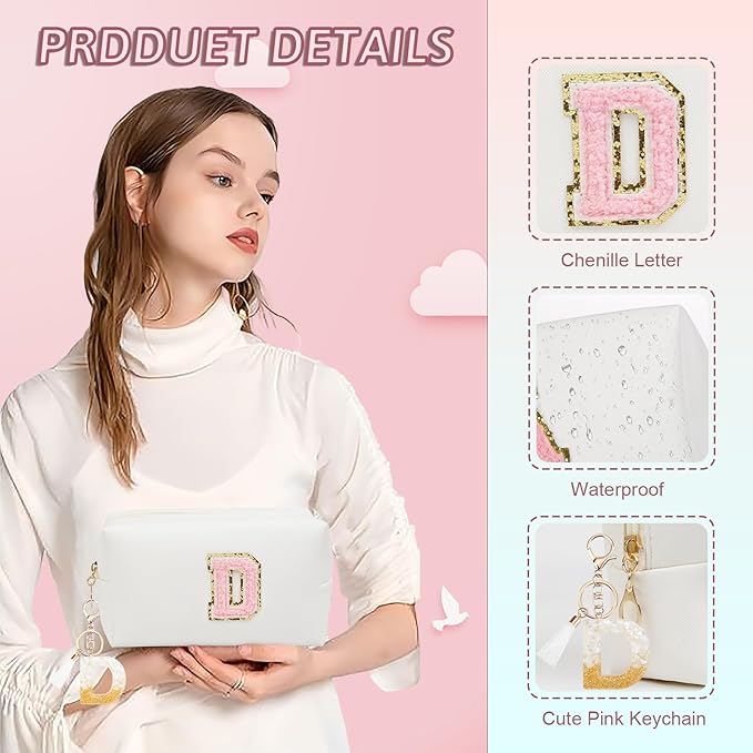 Birthday Gifts for Women Her,Travel Cute Makeup Bag,Large Capacity Cosmetic Bags for Women Makeup Pouch PU Leather Waterproof Cosmetic Bag (D, White)