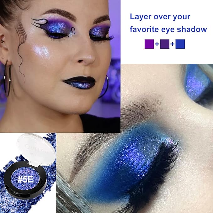 Afflano Duo Chrome Glitter Blue Eyeshadow, Intense Color Shifting Metallic Chameleon Eyeshadow Blue, Highly Pigmented Multichrome Eyeshadow for Blue Eyes Makeup, Single Sparkling Blue Eye Shadow
