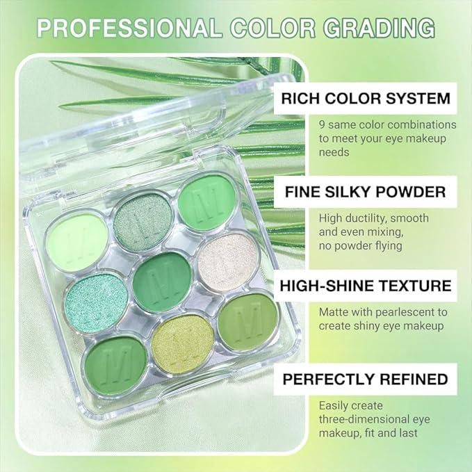 9 Colors Eyeshadow Palette Makeup,Eyeshadow Palette for Green Eyes,Blendable matte and shimmer,9 Green Eye Makeup