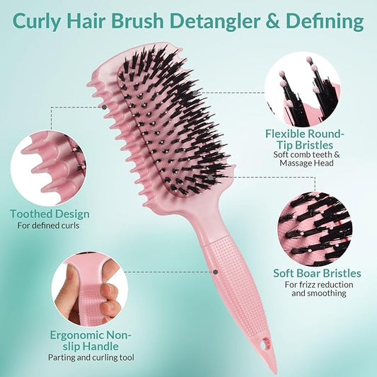 Curl Defining Brush, Volume Curly Hair Brush Products for Effortlessly Detangling Shaping and Styling Women's Men's Curls on All Wet or Dry Hair Types, Reduces Frizz (Pink 1PC)