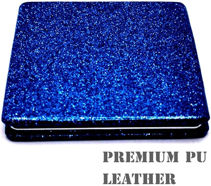 Blue Compact Makeup Mirror for Men and Women, 1x/2x Magnifying Foldable Cosmetic Mirror, Portable Double-Sided Travel Mirror for Beauty, Elegant Vanity Mirror for Pocket Purse Clutch