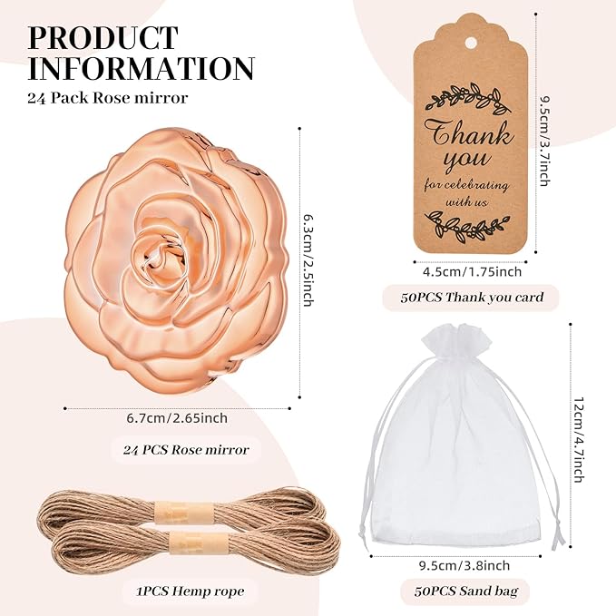 24 Pcs Rose Compact Mirror Bulk Wedding Party Favors for Guests, Rose Gold Portable Folding Travel Makeup Mirrors Set, Return Gifts for Quinceanera Bachelorette Wedding Bridal Shower Party Souvenirs