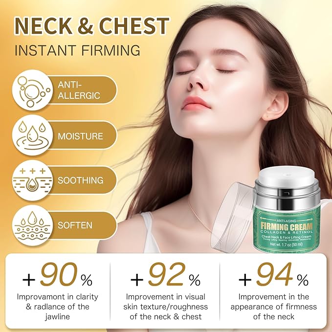 Anti Aging Firming Neck Cream, 5-IN-1 Face Tighten and Lift Neck Cream, Anti Wrinkle Neck Retinol & Collagen Cream, Chest Neck & Face Lifting|Repairing|Moisturzing Skin Care for Men & Women(1.7 OZ)