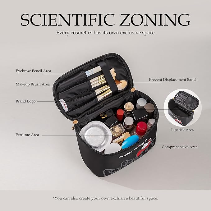 AmBealla Makeup Bag Large Waterproof Cosmetic Bags with Makeup Brush Holder, Cute Printed Makeup Organizer for Women Traveling,Portable Toiletry Bag for Girls