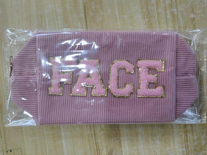 MAGEFY Corduroy Makeup Bag Small Makeup Bag for Purse with Compartments Cute Makeup Pouch Cosmetic Bag for Women Friends Preppy Gifts (Pink, FACE)