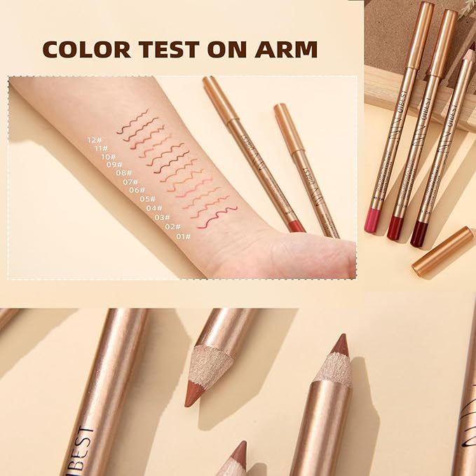 12 Colors Lip Liner Set, Brown Pink Red Series Lip Liners, Plump Nude Lip Shape No Smudge Longwear Smooth Lip Pen Waterproof Lipstick High Pigmented Natural Lip Makeup Pencil