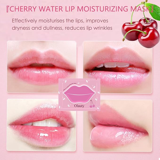 30 Pairs Lip Masks & Under Eye Patches,Cherry Lip Mask Used for Moisturize and Prevent Chapped Lips,24K Gold Eye Mask for Puffy Eyes and Dark Circles Treatment,Cherry Collagen Mask Set