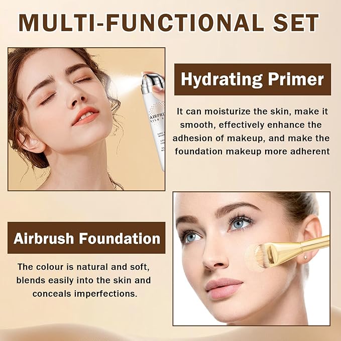AIUEO Airbrush Foundation Makeup Spray Magic Minerals Airbrush Foundation,Silky Smooth Airbrush Makeup Primer,Long Lasting Makeup-03 Nude