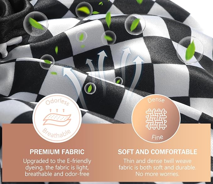 mikimini Shower Cap for Women and Girls, Elegant Chessboard Design,Double-layer Waterproof, Reusable, Washable, No Odor, Medium