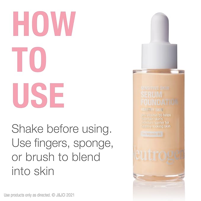 Neutrogena Healthy Skin Sensitive Skin Serum Foundation with Pro-Vitamin B5, Color Correcting & Pore Minimizing Liquid Foundation & Face Serum, Buildable Coverage, Light 02, 1 oz