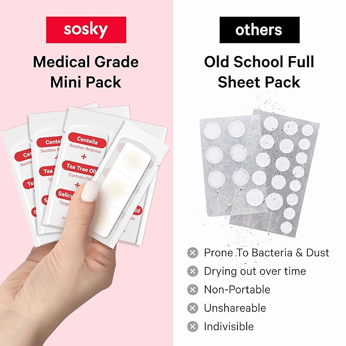 Sosky Pimple Patches for Face, FSA HSA Eligible Invisible Hydrocolloid Acne Patches, Zit Sticker for Face and Skin, Pimple Sticker for Covering Zits, Blemishes with Salicylic Acid 96 Count