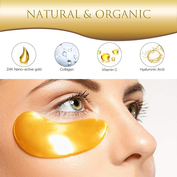 AVJONE 24K Gold Under Eye Patches (16 Pairs), Collagen eye masks for dark circles and puffiness, eye patches for women puffy eyes, Revitalises and Refreshes Your Skin