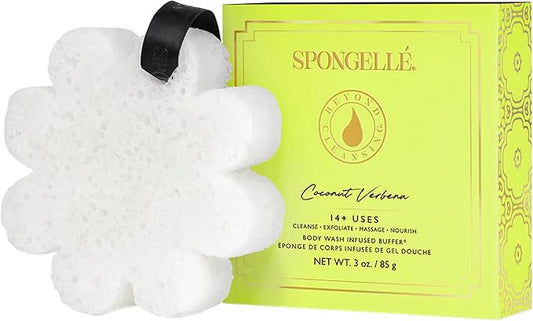 Spongelle Coconut Verbena Wild Flower Buffer Body Scrubber with Box | Bath & Shower Loofah for Women | Exfoliator with Body Wash Infused | 14+ uses