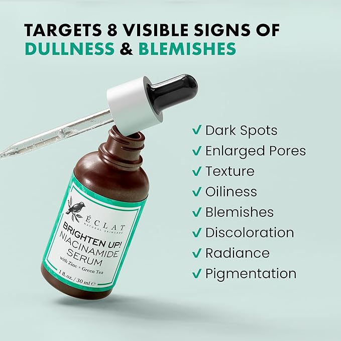 Eclat Skincare Clarifying Niacinamide Serum - 12% Niacinamide with Zinc PCA & Hyaluronic Acid - Hydrating & Soothing Formula - Facial Serum for Minimizing Pores - Stocking Stuffers for Women 1 Fl Oz