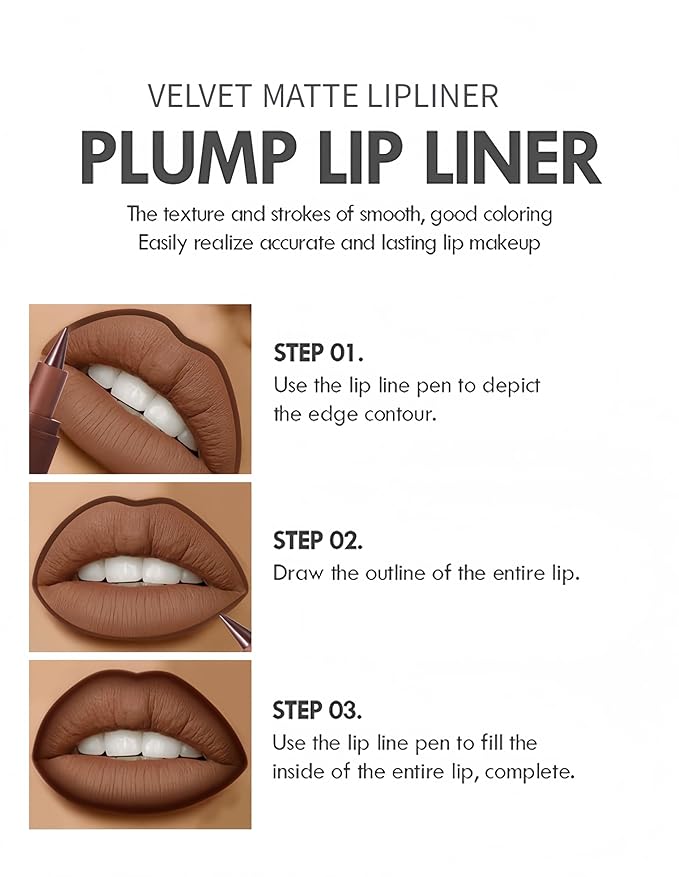 MAEPEOR 2 in 1 Creamy Lip Liner 8 Colors Matte Nude Dark Brown Lipliner High Pigmented Long lasting Gradient Lip Liner and Lipstick Lip Combo (01 Mil Tea)