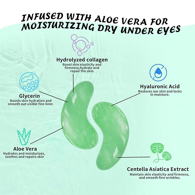 Under Eye Patches (8 Pairs), Aloe Vera Eye Masks for Dark Circles Puffy Eyes Undereye Bags, Collagen Eye Patches for Repair and Intensely Hydrate, Skin Care Gift for Her