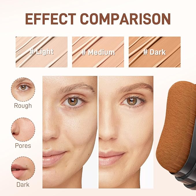 3 In 1-Luxury Anti-Wrinkle Foundation Stick， Flawless Eraser Foundation With Brush，Contour Stick Foundations Face for Women，Multi-use Makeup (Dark Color, 0.71)