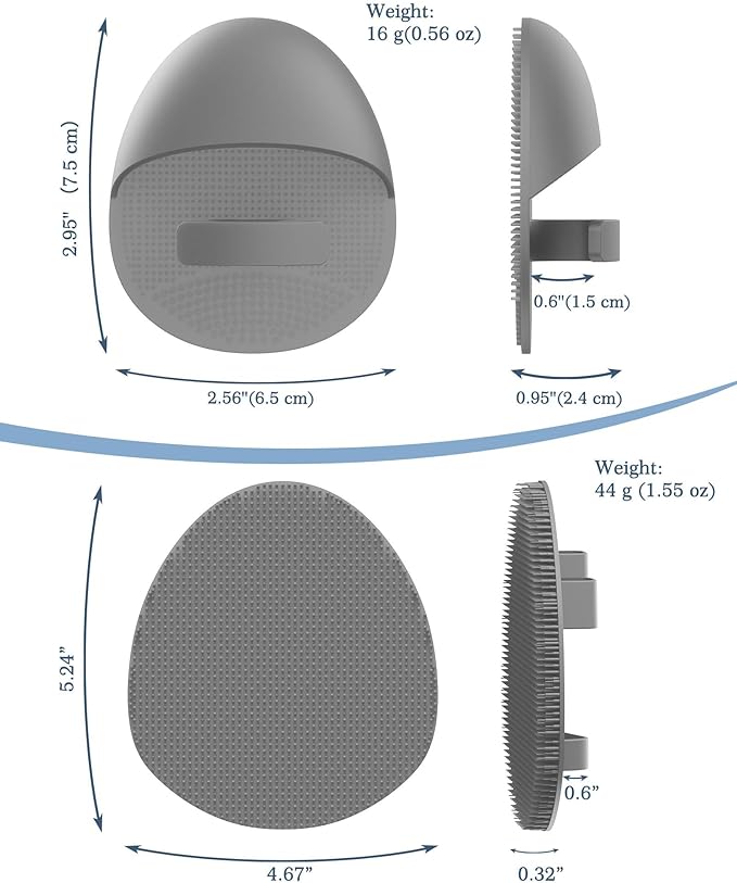 Manmihealth 15.7" Cute Silicone Body Scrubber & Soft Shower Brush Face Scrubber Set (3 PCS), Paw-Shaped Silicone Back Brush & Body Facial Scrubber with Super-Soft Bristles Combination(GraySet)