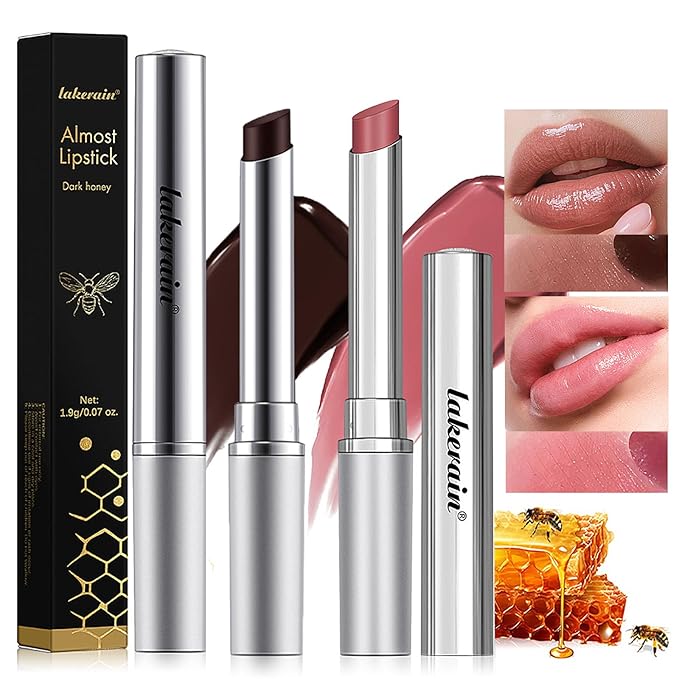 2Pcs Honey Lipstick Tinted Lip Balm, Black and Pink Lipstick, Hydrating Natural Glossy Lip Balm, Sheer Lightweight Color, Moisturizing Lip Makeup Lip Care Balm for Repairing Dry Lips