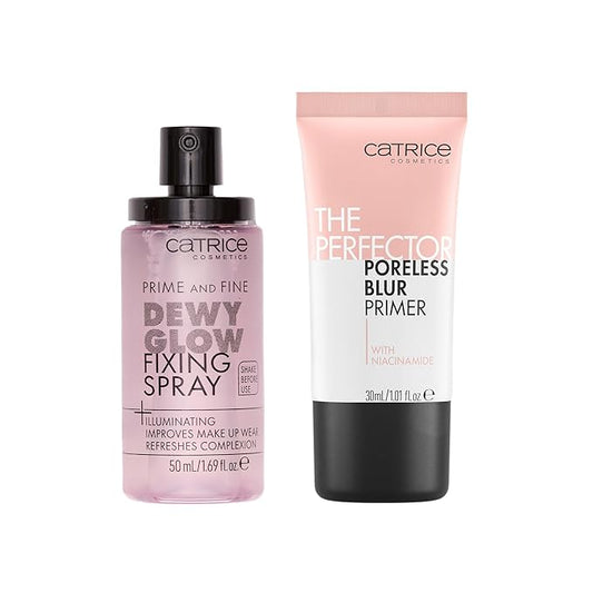 Catrice | Prime & Fine Illuminating Dewy Glow Spray & Perfector Poreless Primer Bundle | Full Coverage Makeup | Vegan & Cruelty Free