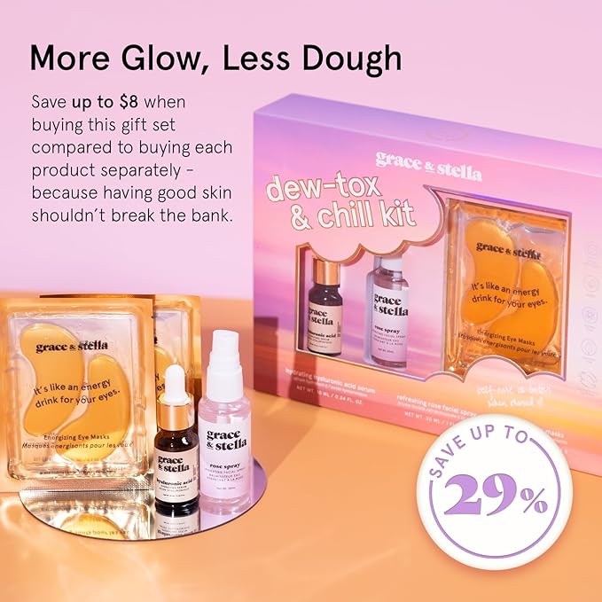 grace & stella Award-Winning Skin Care Set - Stocking Stuffers for Teen Girls, Christmas Gifts for Women - Travel Essentials with Gold Eye Masks, Hyaluronic Acid Serum & Rose Spray, Beauty Gift Set