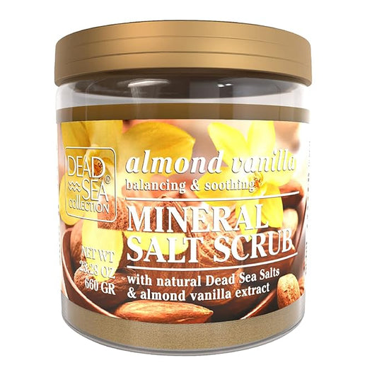Bundle-Dead Sea Collection Salt Body Scrub -2 X Large 23.28 OZ -Body Scrub Almond Vanilla+ Body Scrub Lavender - Exfoliating Effect - Includes Organic Essential Oils and Natural Dead Sea Minerals