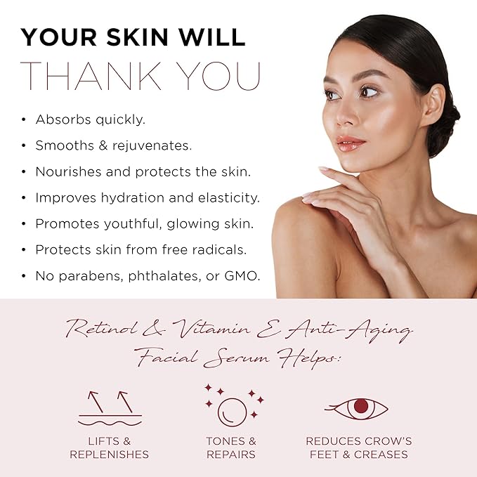 Azure Cosmetics Retinol Serum For Face - Dermatologist Tested, Anti Aging for Dark Spots & Skin Smoothing - Vitamin E for Replenishing & Skin Renewal - Vegan, Clean Beauty, Korean Skin Care - 1.69 oz