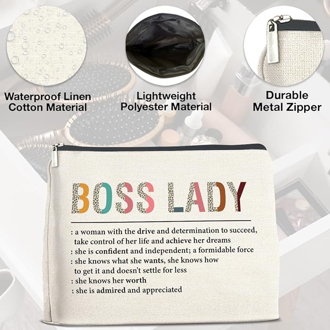 Makeup Bag Boss Lady Gifts for Women Female, Thank You Gifts for Boss Lady Definition Cosmetic Bag Zipper Makeup Pouch
