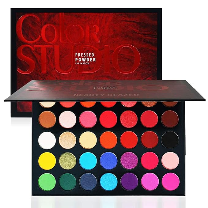 35 Color Studio Eyeshadow Palette for Halloween Makeup, Pop Makeup Inner Artist Matte Shimmer Luminous Velvet Texture Pressed Colors Powder Creamy Eye Shadow Blendable Natural Makeup Palette