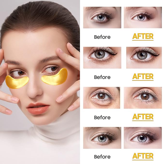 Adofect Collagen Powder Eye Mask 29 Pairs Gold Under Eye Gel Pads, Hyaluronic Acid Under Eye Mask Gel Patches for Puffy Eye Reducing Dark Circles, Eye Bags, Wrinkle, Refresh Your Eyes, Gold