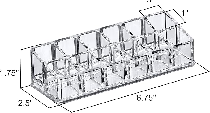 Amazing Abby - Glamour - 12-Slot Acrylic Lipstick Organizer, Lipstick Holder, Lip Gloss Holder, Cosmetic Storage Display, Perfect Storage Solution for Drawer and Vanity (Slot Size: 0.9" x 0.9")