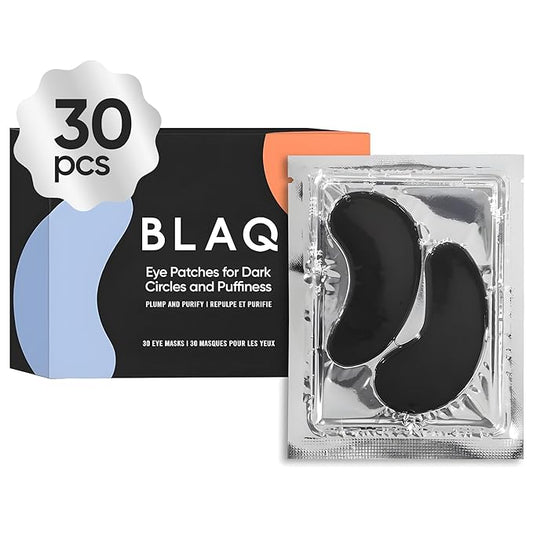 BLAQ Award Winning Bright Eyes Patches for Dark Circles and Puffiness, with Red Algae, Hyaluronic Acid and Activated Charcoal. Vegan and Cruelty-Free, 30-Pack.