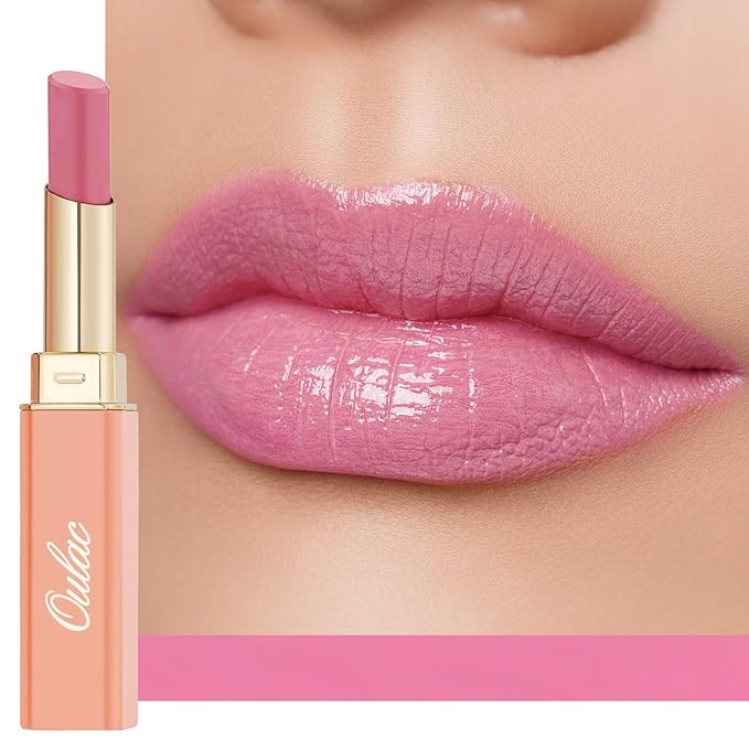 Oulac Warm Pink Shine Lipstick - Moisturizing Lip Stick Glossy Tinted Lip Balm, Sheer Shine Juicy Finish, Lightweight and Hydrating Formula for Dry Lip Care, Vegan 2.2g/0.07oz (07)