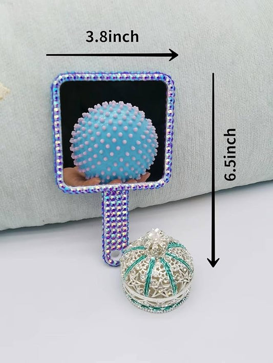 Sparkling Rhinestone Handheld Mirror Bling Hand Mirror Adorable Decorative Cosmetic Hand Mirror with Handle Glitter Makeup Mirror, Meaningful Gifts for Women Girls Purple