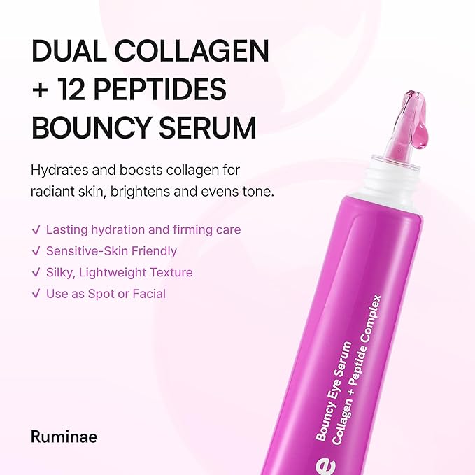 Bouncy Eye Serum | Under Eye Serum with Dual Collagen & 12 Peptides | Jelly Formula for Puffiness & Hydration | Gentle Korean Skincare (1.01 fl oz / 30ml)
