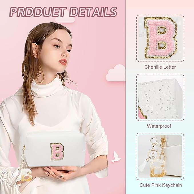 Birthday Gifts for Women Her,Travel Cute Makeup Bag,Large Capacity Cosmetic Bags for Women Makeup Pouch PU Leather Waterproof Cosmetic Bag (B, White)