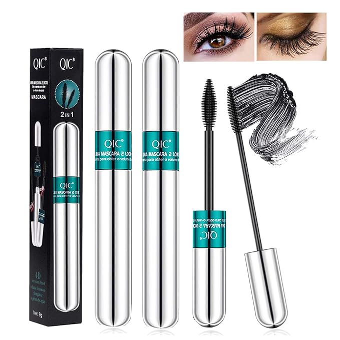 2 Pack Lash Cosmetics Mascara 5x Longer Lash Mascaras, 2 in 1 Black Mascara Waterproof Volume and Length Eye Cosmetics, Long-Lasting Natural Liquid Eyelash Mascaras Black Makeup