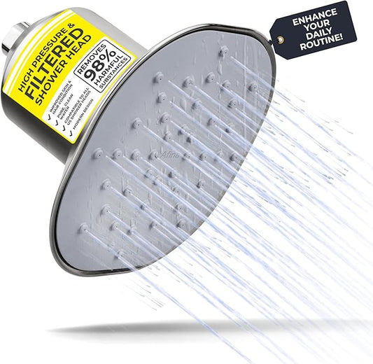 Afina Filtered Shower Head | High Pressure Shower - Reduces Dry Itchy Skin, Dandruff, Eczema, & Dramatically Improves Condition of your Skin, Hair & Nails (Nickel)