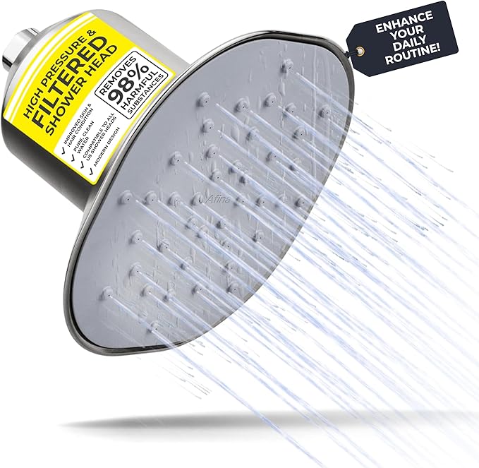 Afina Filtered Shower Head | High Pressure Shower - Reduces Dry Itchy Skin, Dandruff, Eczema, & Dramatically Improves Condition of your Skin, Hair & Nails (Nickel)