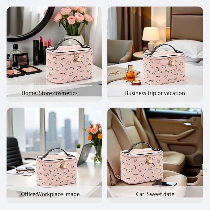 AmBealla Make up Bag Travel Cosmetic Bags Brush Holder Zipper Pouch Case Organizer Cute Organizer Suitable for Purse for Women (Light Pink Bucket Bag)