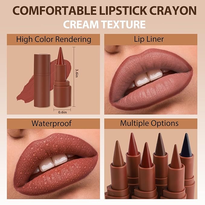 2 in 1 Lip Liner Pencil and Lipstick Lip Combo Set, Matte Nude Black Dark Brown Red Lip Liner, Smooth Creamy Lip Pencil, High Pigmented Non-Smudging Waterproof Long Lasting Lip Makeup 02#